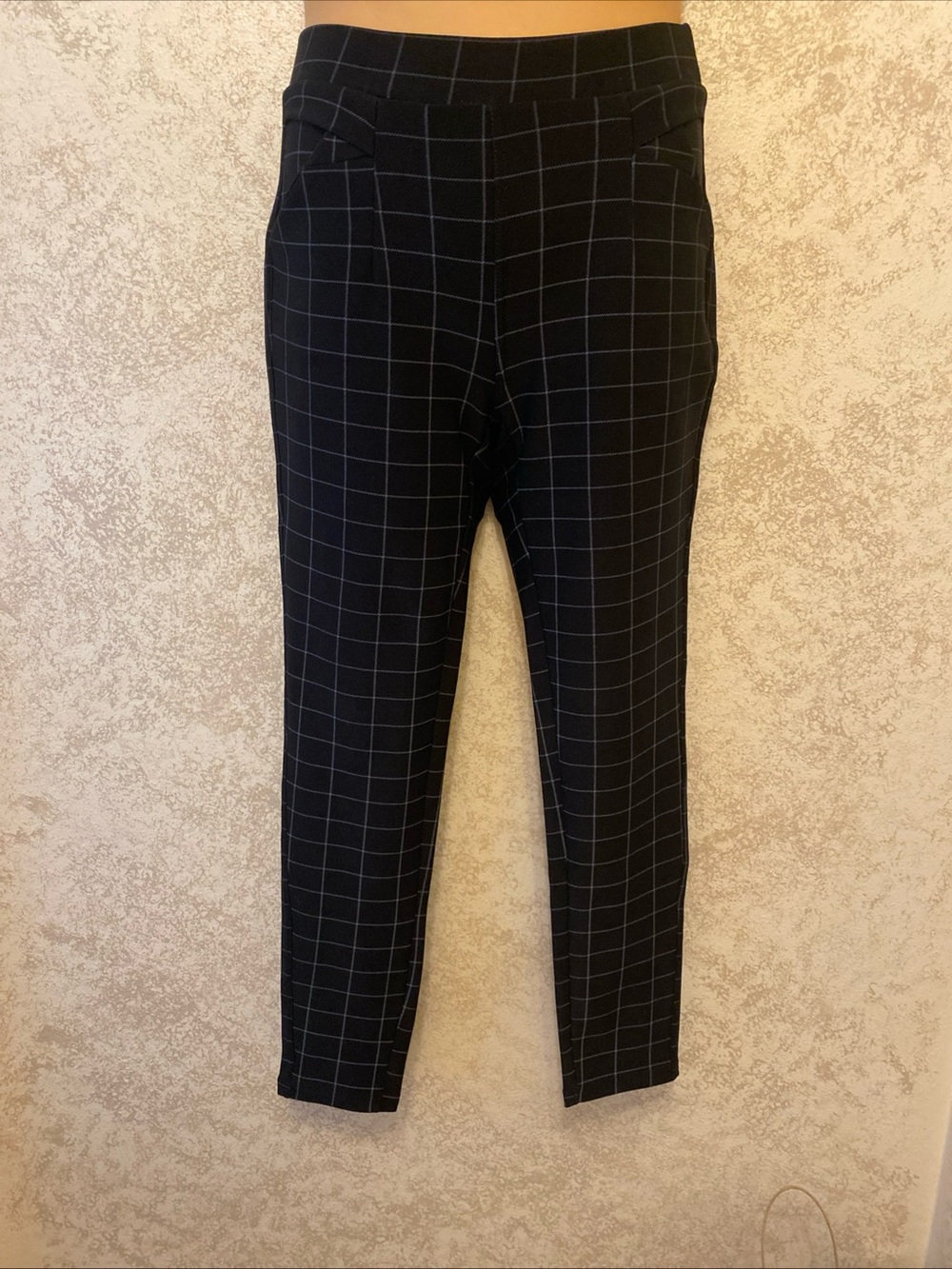 Black Windowpane Straight-Leg Pants